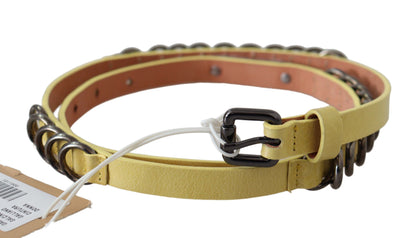 John Galliano Yellow Leather Luxury Slim Buckle Fancy Belt