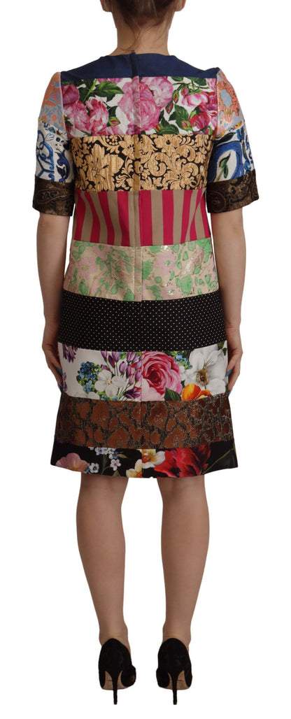 Dolce & Gabbana Multicolor Pachwork Floral Sheath Jaquard Mini Gown Dress