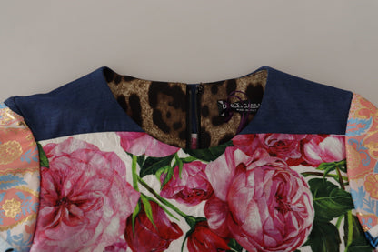 Dolce & Gabbana Multicolor Pachwork Floral Sheath Jaquard Mini Gown Dress