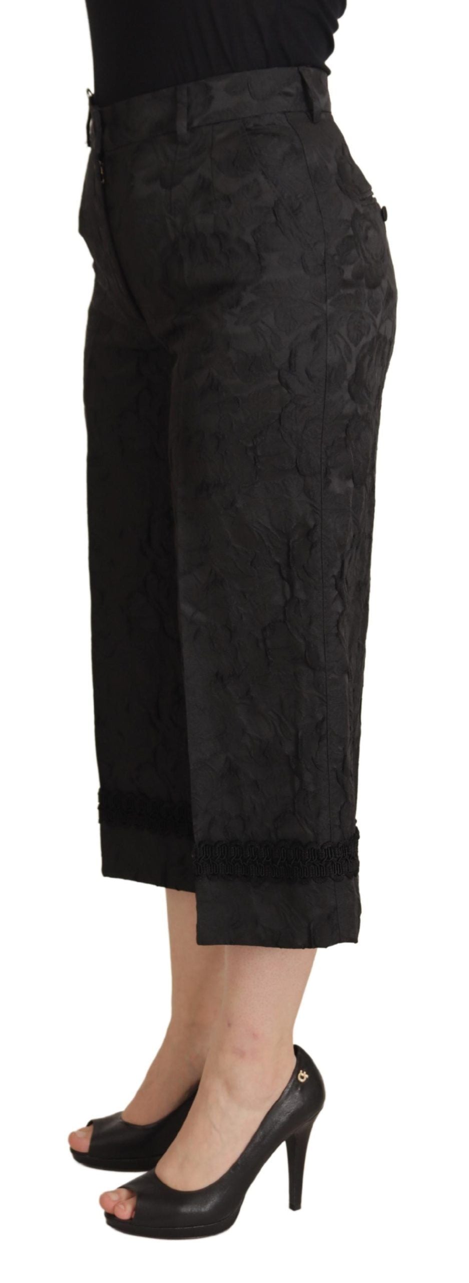 Dolce & Gabbana Elegant Black Brocade Cropped Pants