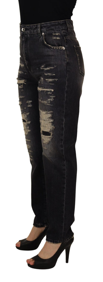 Dolce & Gabbana Black Washed Tattered High Waist Denim Jeans