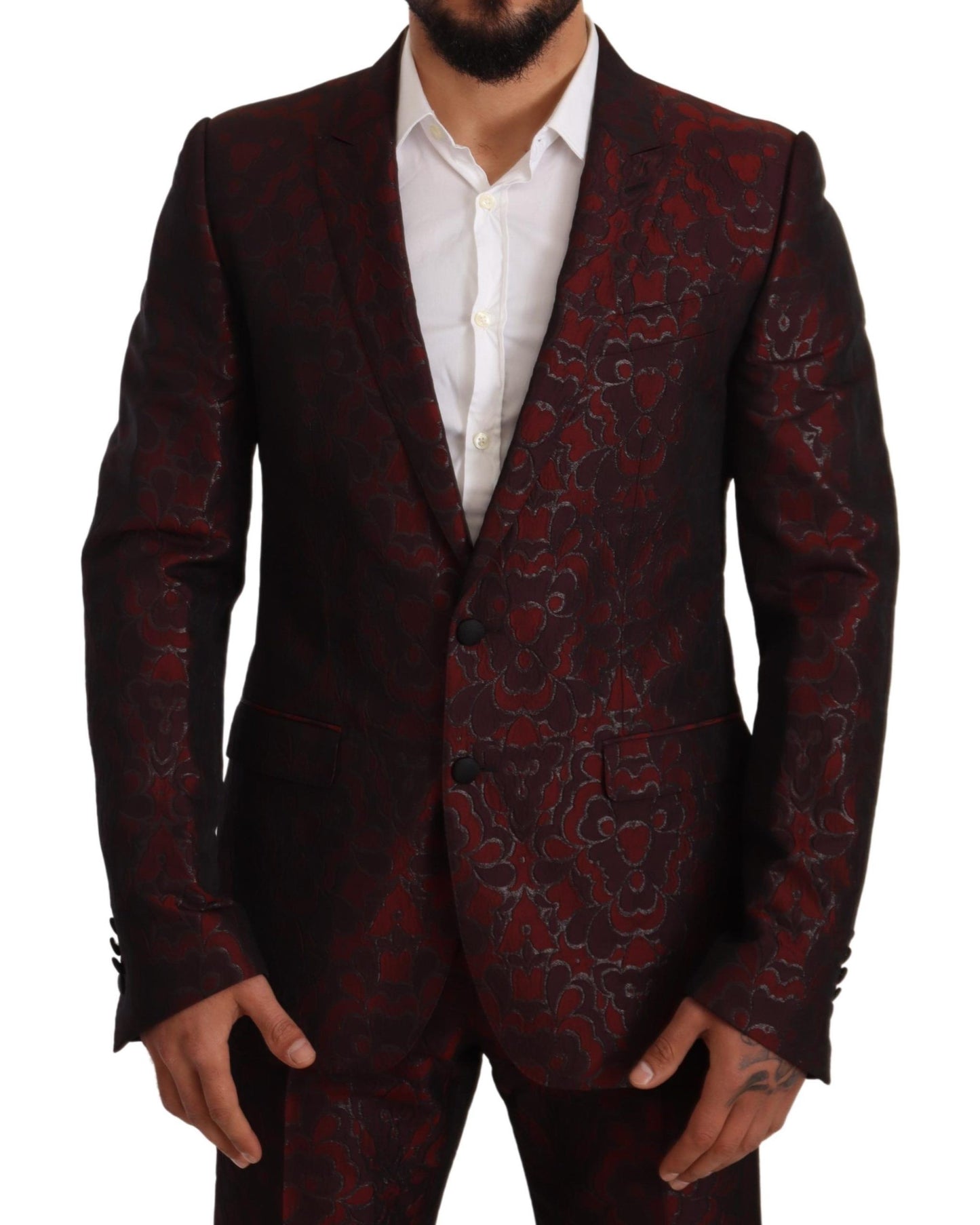 Dolce & Gabbana Red Brocade Slim 2 Piece Set MARTINI Suit
