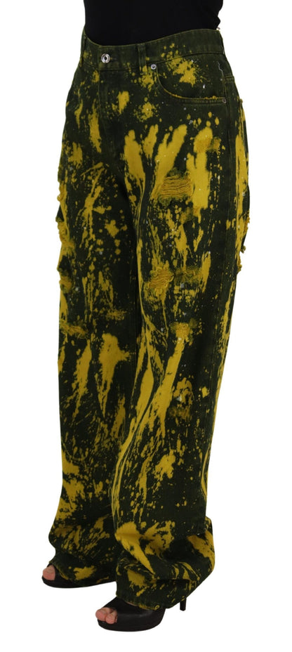 Dolce & Gabbana Yellow Tie Dye High Waist Pants Cotton Jeans