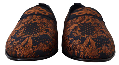 Dolce & Gabbana Blue Rust Floral Slippers Loafers Shoes