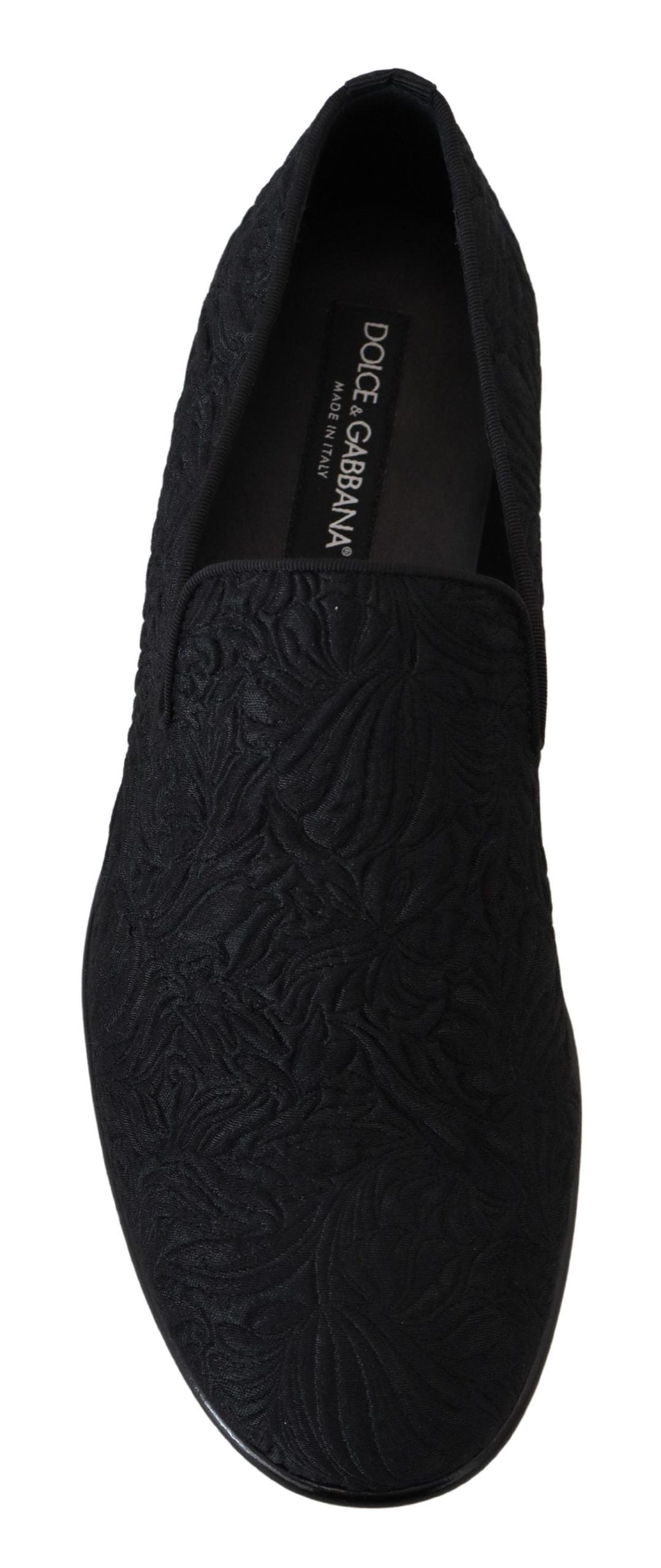 Dolce & Gabbana Black Floral Jacquard Slippers Loafers Shoes