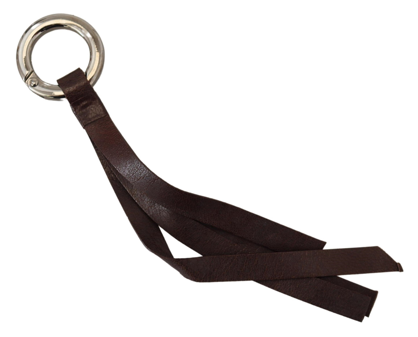 Costume National Chic Brown Leather Keychain with Brass Accents