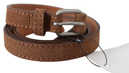 Ermanno Scervino Brown Leather Slim Silver Buckle Waist Belt