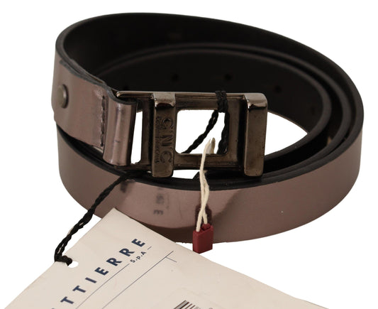 Costume National Chic Pink Metallic Leather Belt with Bronze Buckle