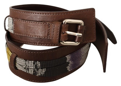Costume National Brown Leather Silver Buckle Belt
