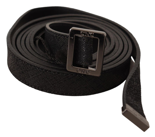Costume National Chic Black Leather Fashion Belt with Metal Buckle