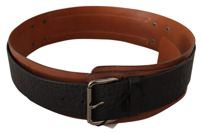 Costume National Black Brown Leather Silver Buckle