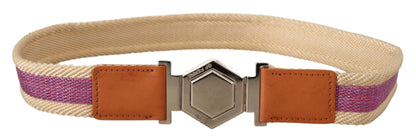 GF Ferre Multicolor Leather Silver Hexagon Logo Buckle Belt