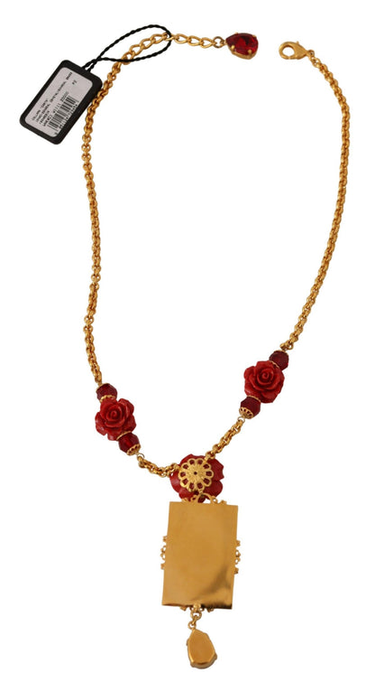 Dolce & Gabbana Gold Tone Charm Necklace with Crystal Pendant
