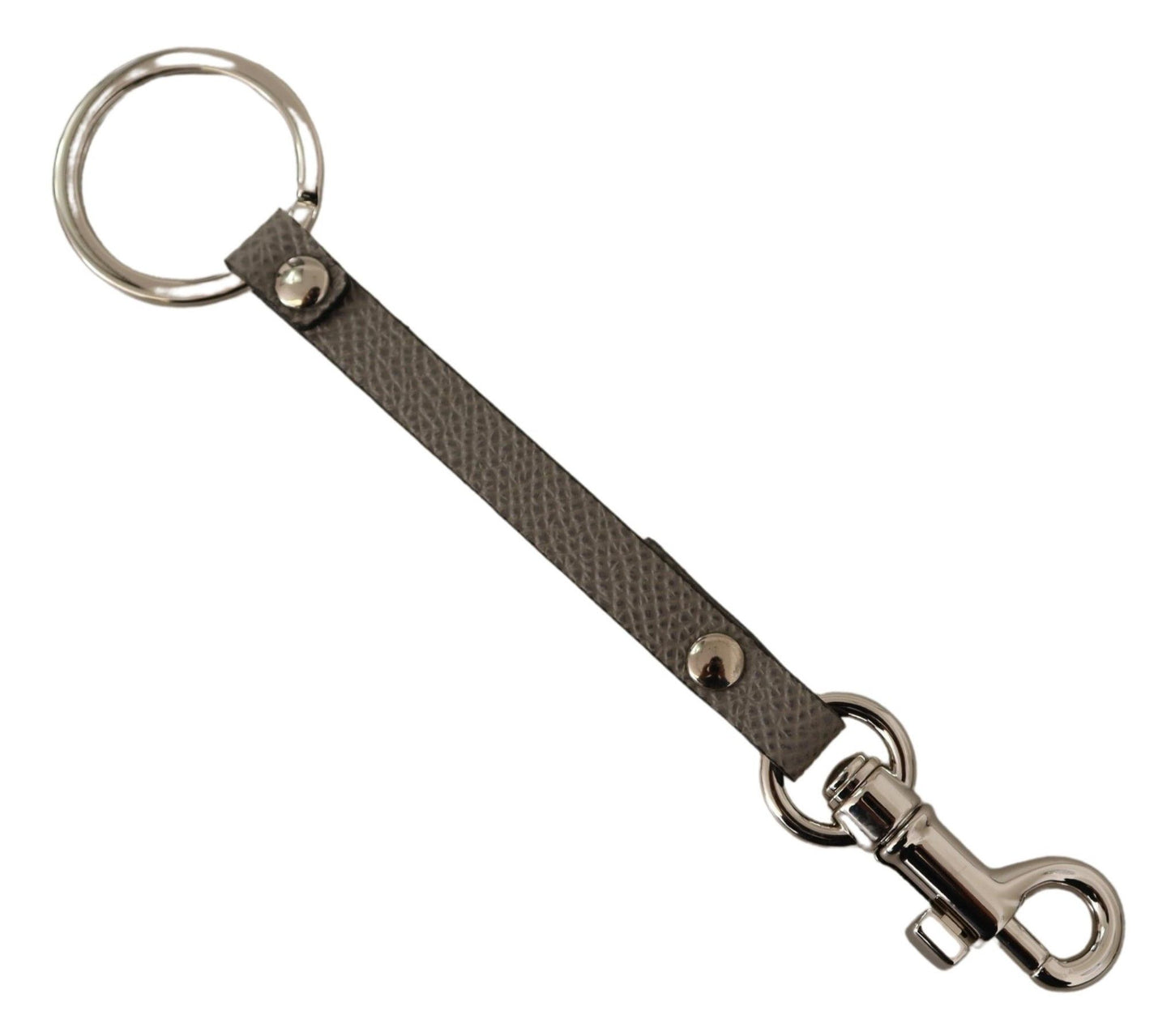 Dolce & Gabbana Gray Textured Leather Silver Metal Hook Keychain