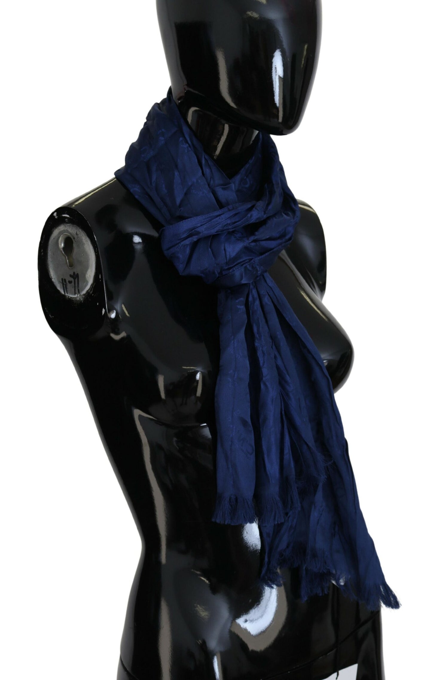 Costume National Elegant Silk Fringe Scarf in Chic Blue
