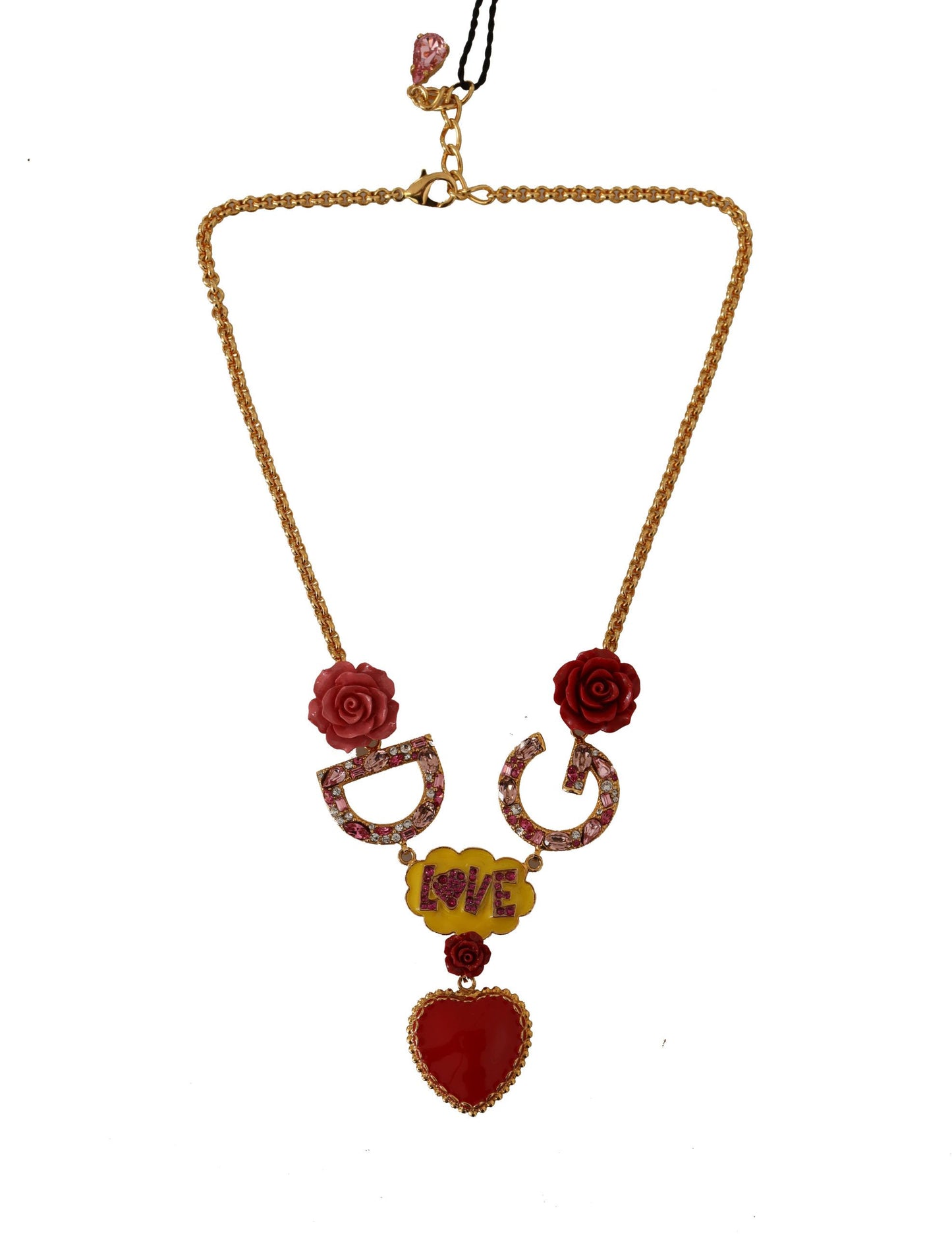 Dolce & Gabbana Gold Rose Love Crystal Charm Chain Necklace
