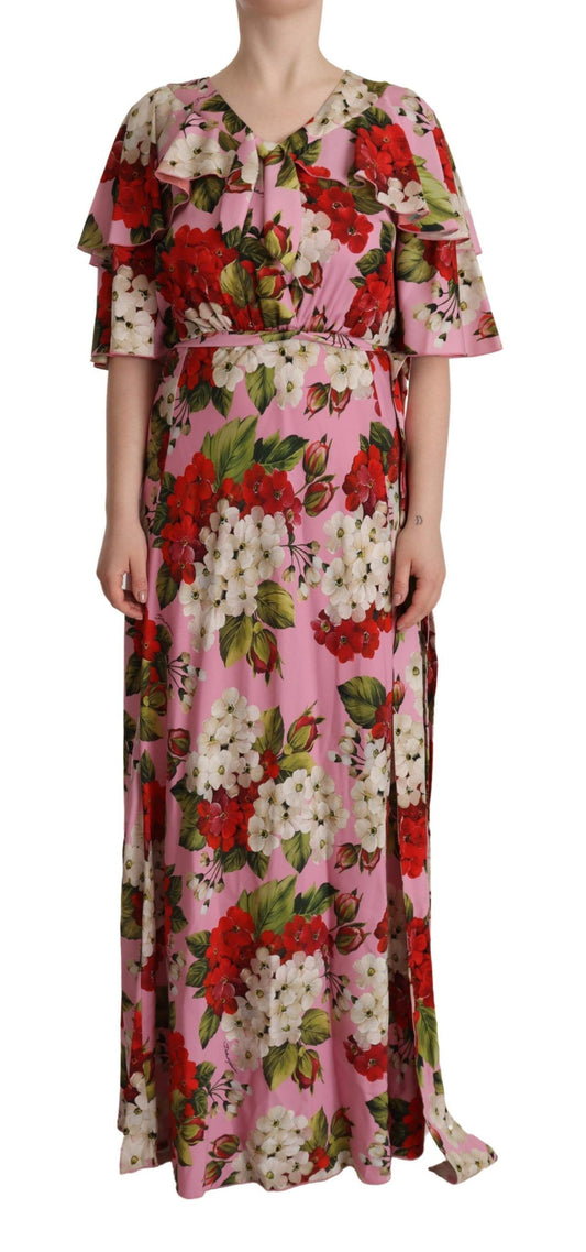 Dolce & Gabbana Pink Floral Silk Stretch Gown Maxi Dress