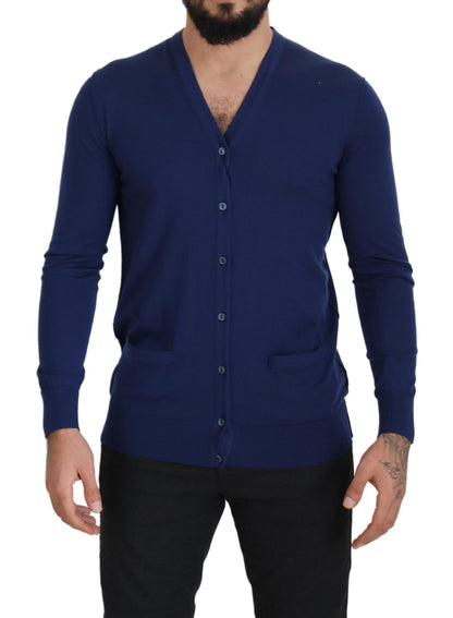 Dolce & Gabbana Blue Wool V-neck Button Down Cardigan Sweater