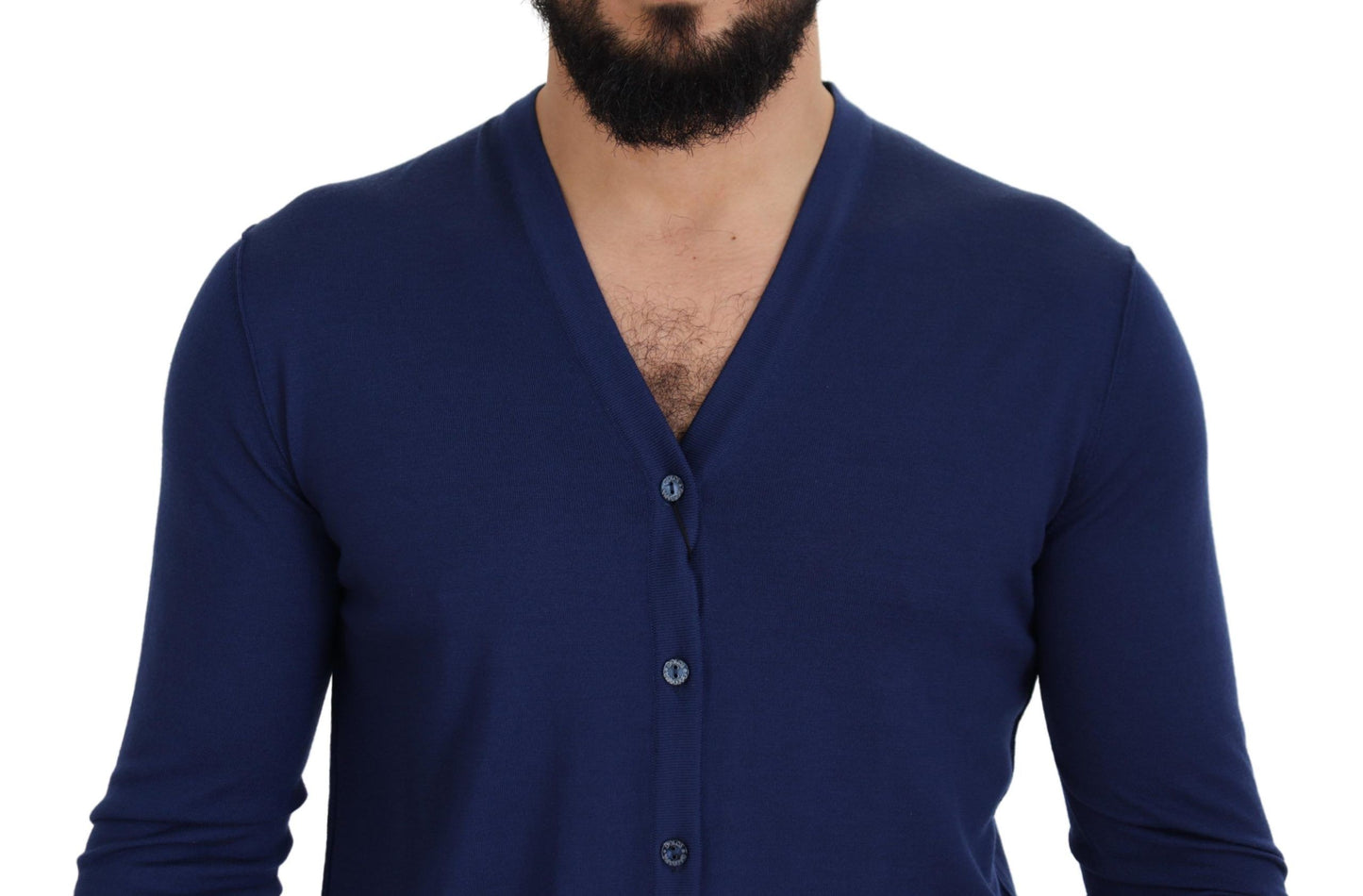 Dolce & Gabbana Blue Wool V-neck Button Down Cardigan Sweater