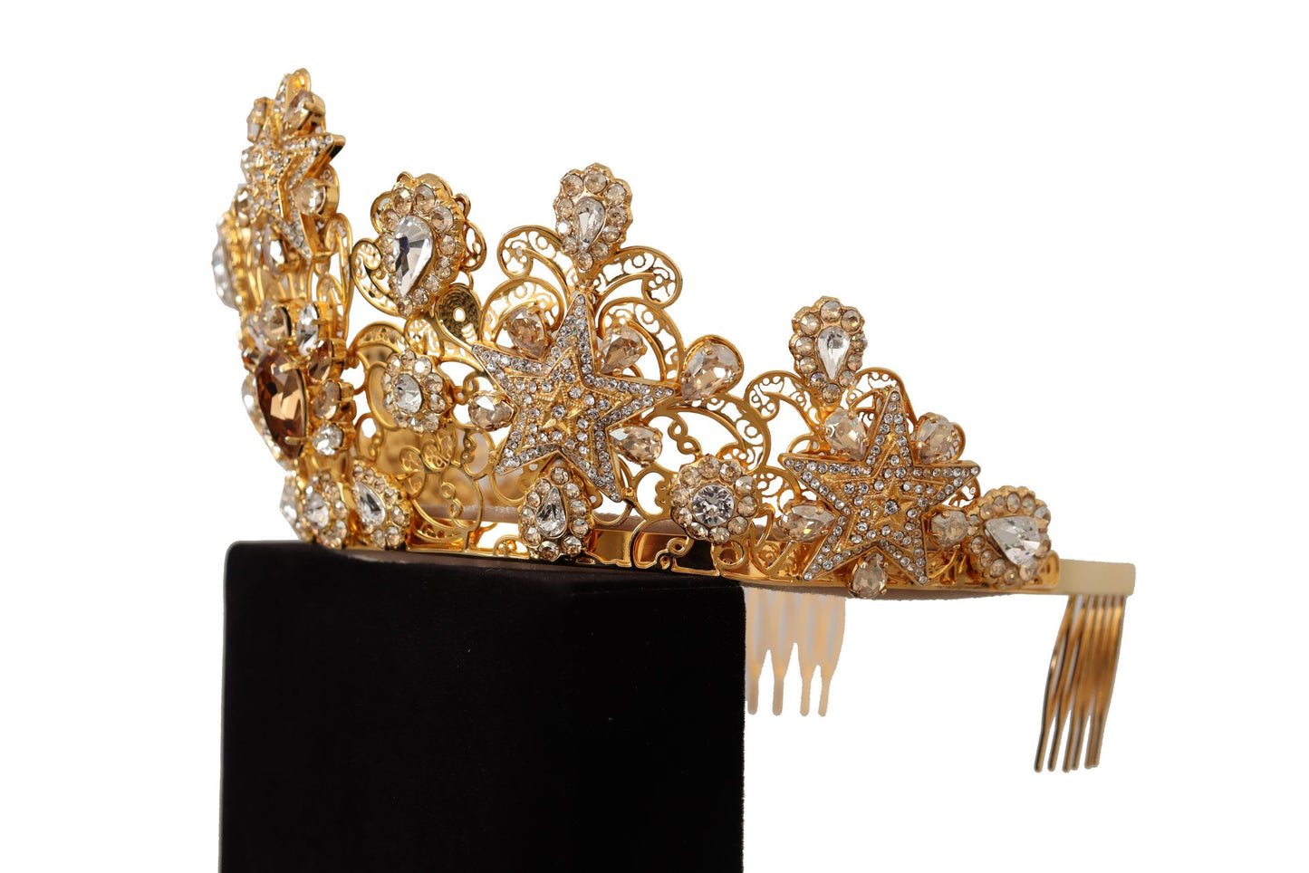 Dolce & Gabbana Gold Tone Brass Star Clear Crystal Crown Diadem Tiara