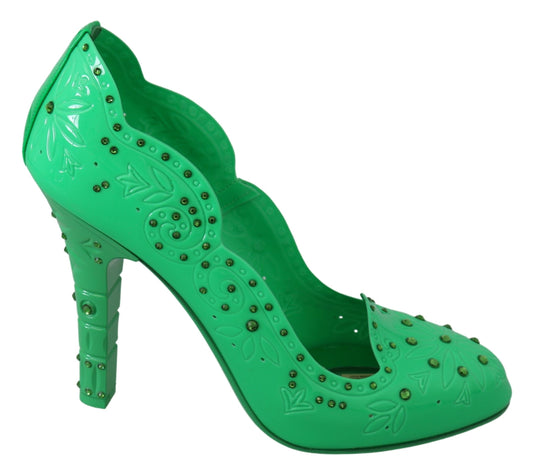 Dolce & Gabbana Green Crystal Floral CINDERELLA Heels Shoes