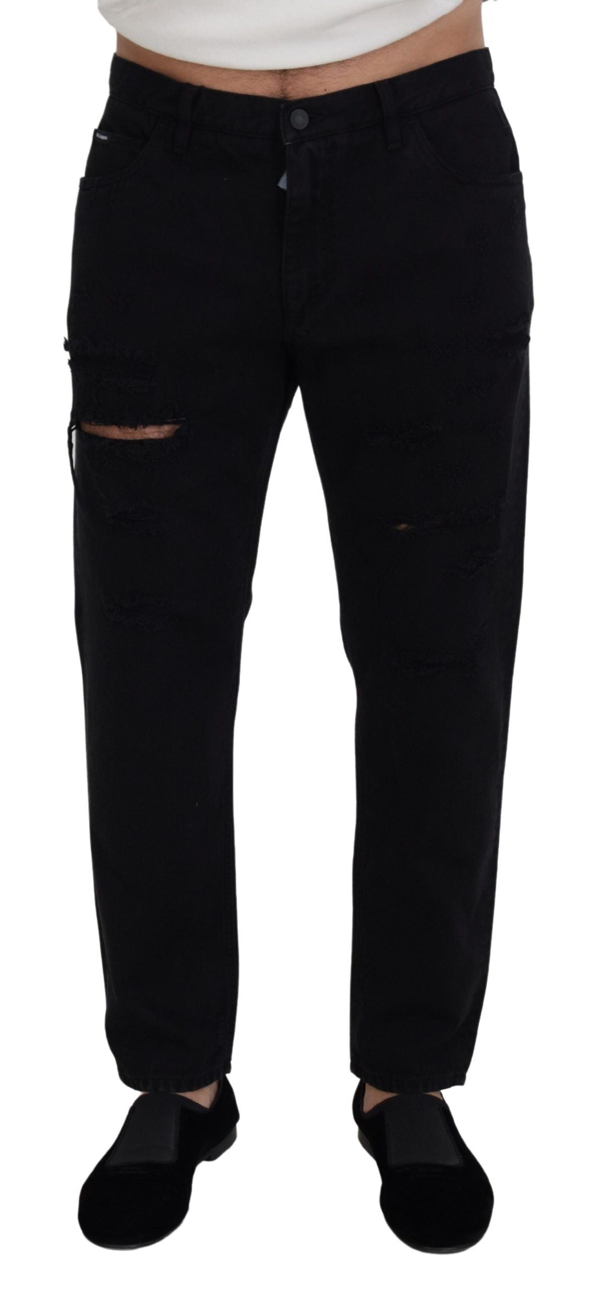 Dolce & Gabbana Black Loose Regular Torn Cotton Jeans