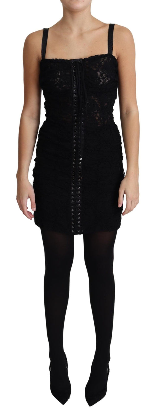 Dolce & Gabbana Elegant Black Lace Bustier Mini Dress