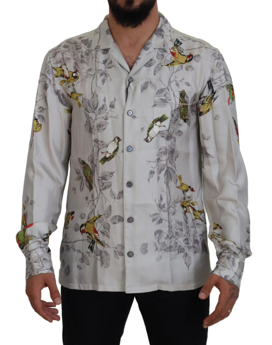 Dolce & Gabbana Elegant Silk Bird Print Casual Shirt