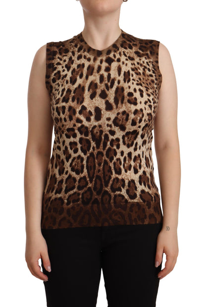 Dolce & Gabbana Chic Leopard Silk Cashmere Sleeveless Top