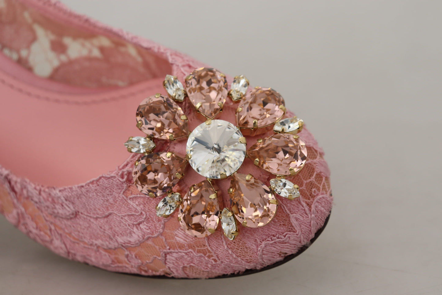 Dolce & Gabbana Pink Taormina Lace Crystal Pumps Pastel Shoes