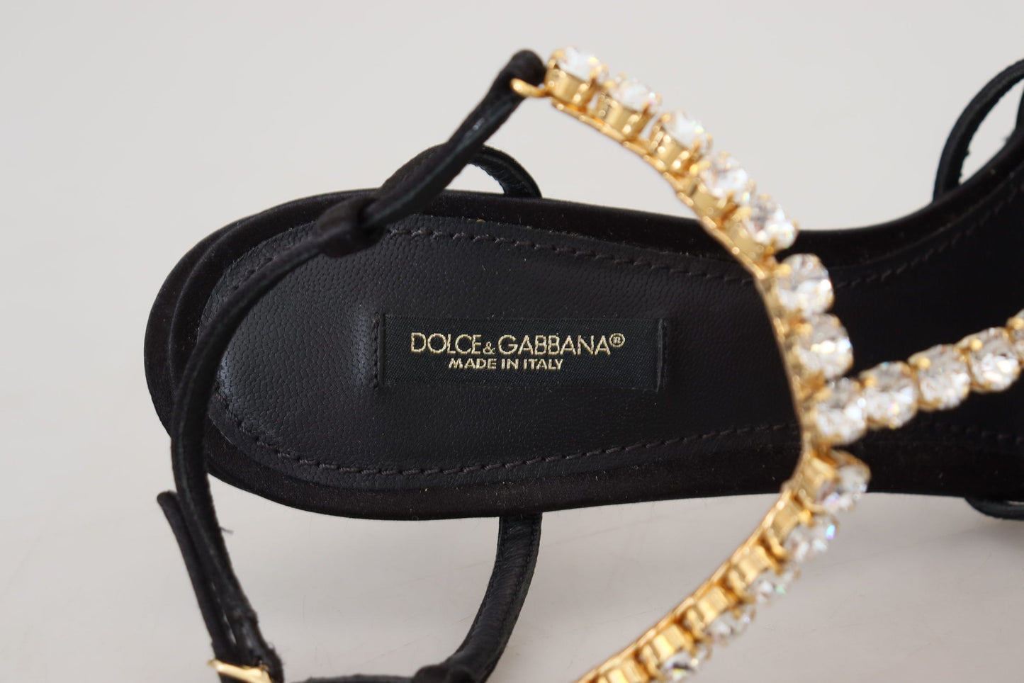 Dolce & Gabbana Elegant Silk Blend Crystal T-Strap Heels