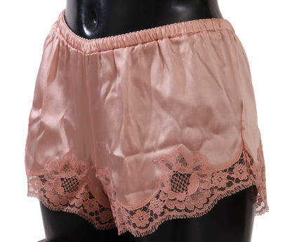 Dolce & Gabbana Elegant Powder Pink Silk Lace Lingerie Shorts