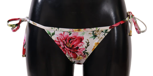 Dolce & Gabbana White Floral Print Bikini Bottom Swimwear