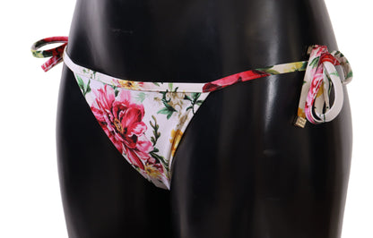 Dolce & Gabbana White Floral Print Bikini Bottom Swimwear
