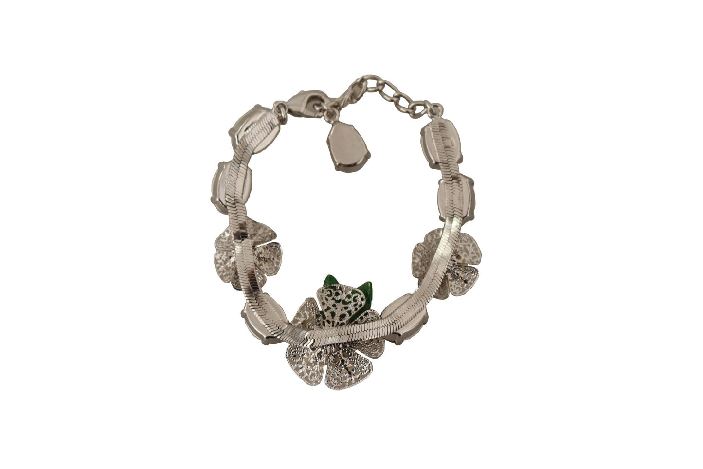 Dolce & Gabbana Elegant Silver Chain Bracelet with Charms & Crystals