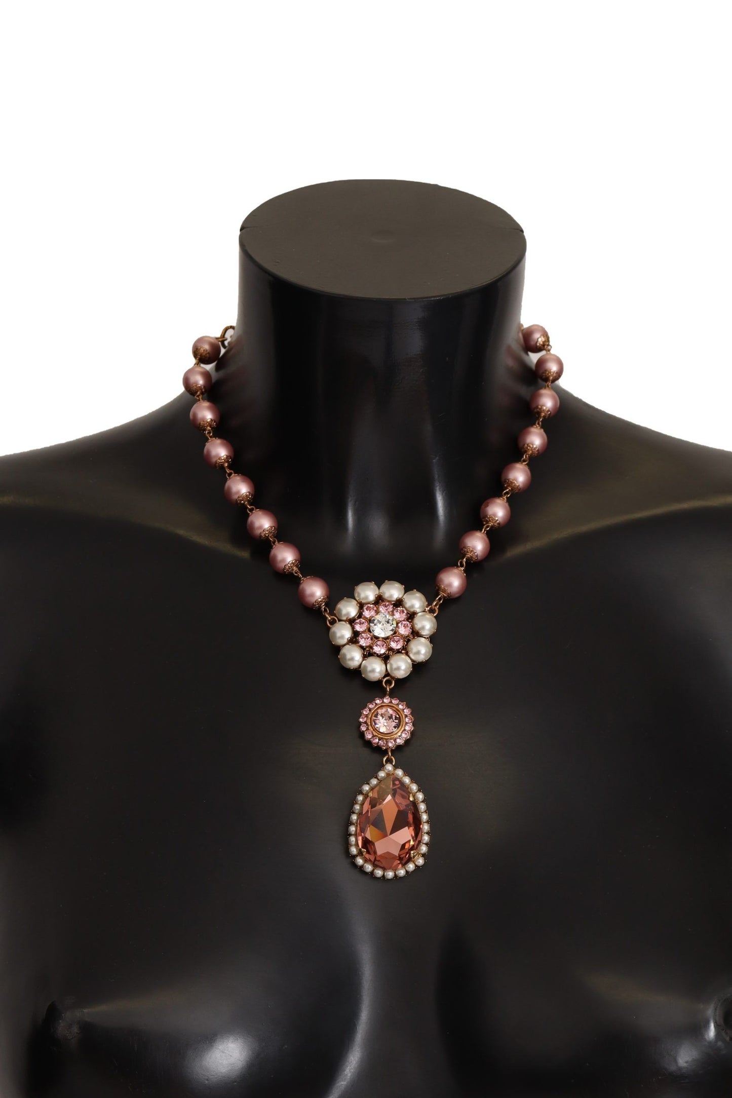 Dolce & Gabbana Elegant Gold Tone Faux Pearl Charm Necklace