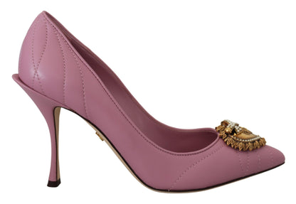 Dolce & Gabbana Pink Leather Heart DEVOTION Heels Pumps Shoes