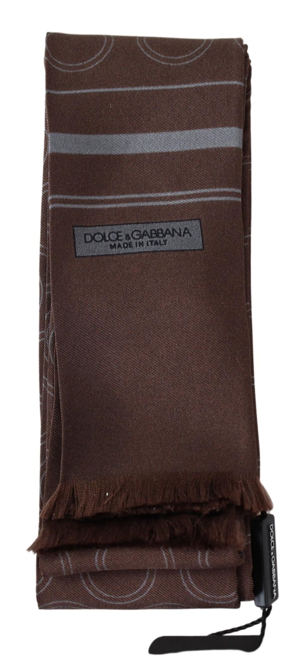 Dolce & Gabbana Brown Circles Neck Wrap Fringe Silk Scarf