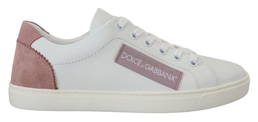 Dolce & Gabbana White Pink Leather Low Top Sneakers Shoes