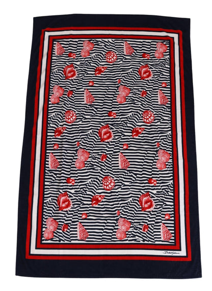 Dolce & Gabbana Blue Red Seashell Beach Towel Cover Beach Towel