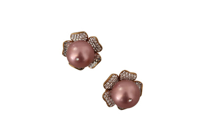 Dolce & Gabbana Elegant Floral Crystal Pearl Clip-On Earrings