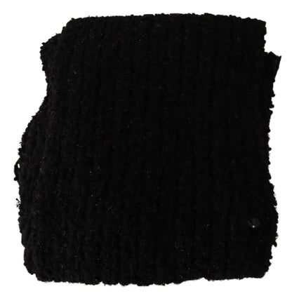 Dolce & Gabbana Black Virgin Wool Knitted Wrap Shawl Scarf