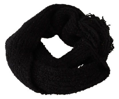 Dolce & Gabbana Black Virgin Wool Knitted Wrap Shawl Scarf