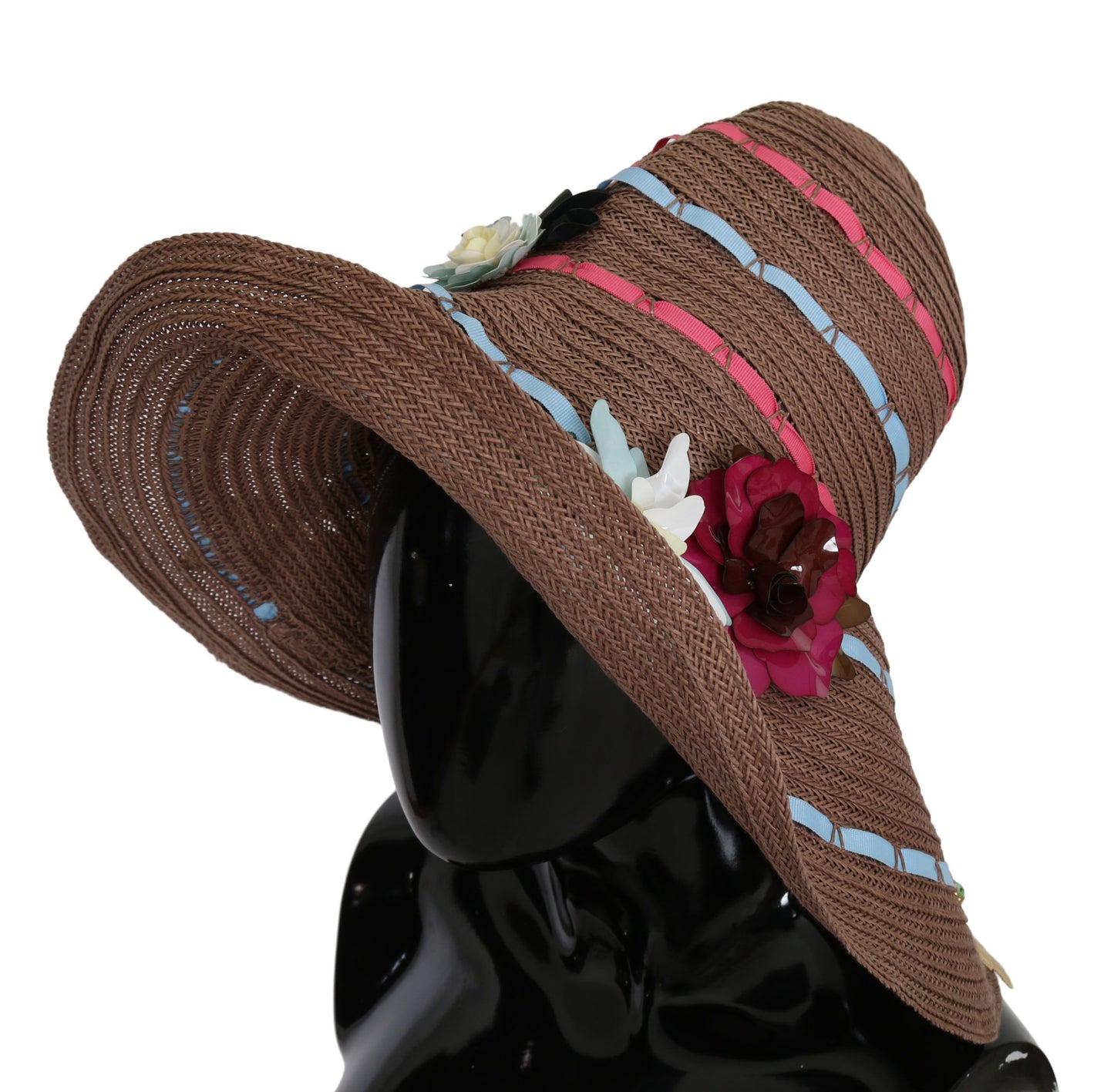Dolce & Gabbana Brown Floral Wide Brim Straw Floppy Cap Hat