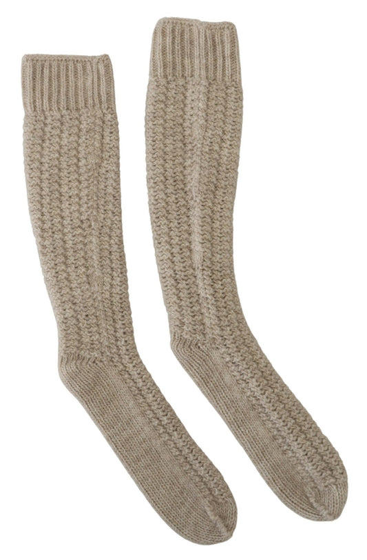 Dolce & Gabbana Beige Wool Knit Calf Long Women Socks