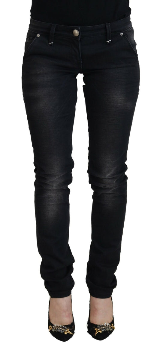 Acht Sleek Black Washed Low Waist Skinny Jeans