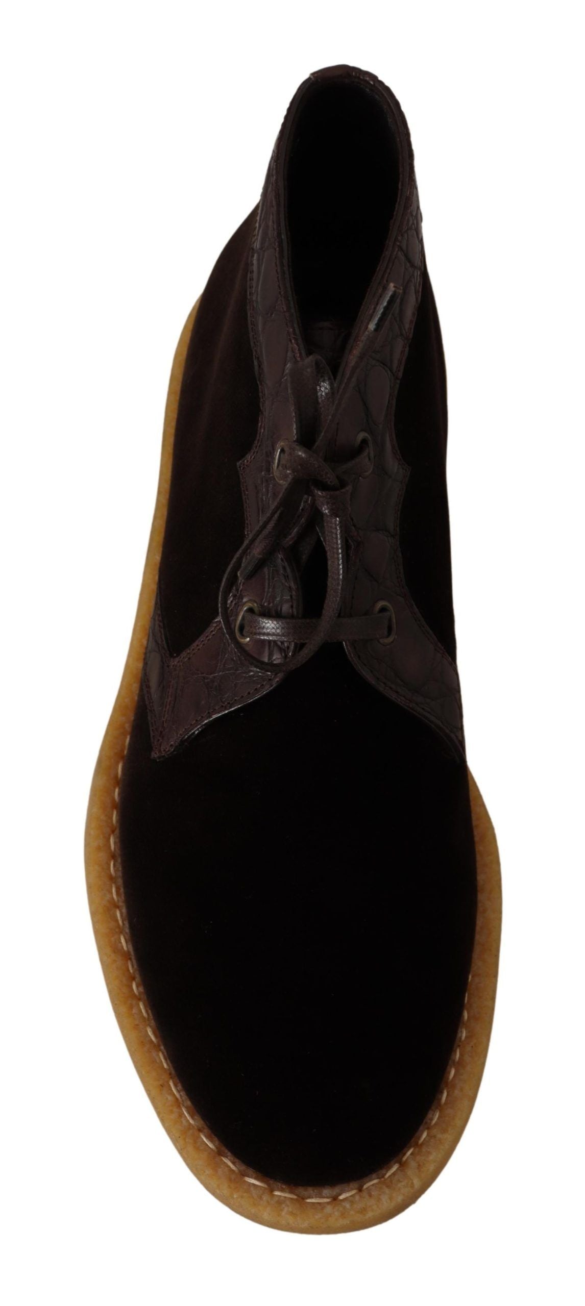Dolce & Gabbana Brown Velvet Exotic Leather Boots