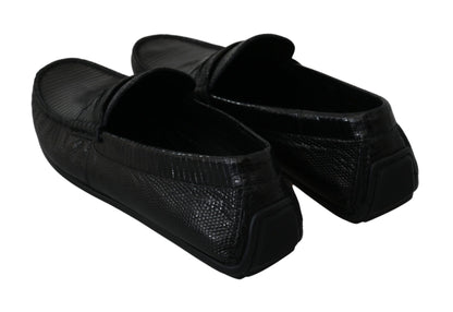 Dolce & Gabbana Exquisite Black Lizard Leather Loafers