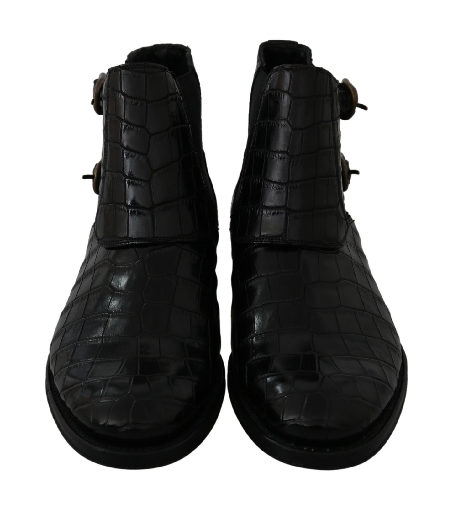 Dolce & Gabbana Black Crocodile Leather Derby Boots Shoes