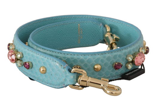 Dolce & Gabbana Elegant Blue Leather Bag Strap with Gold Accents